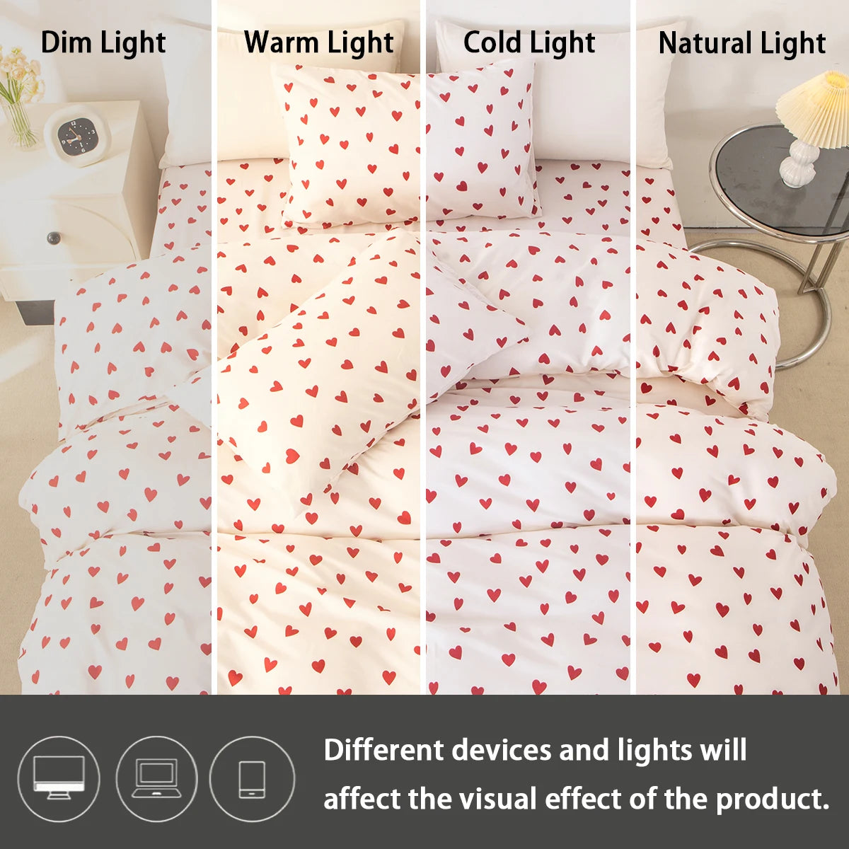 3pcs Set Red Heart Printed Duvet Cover Set (1 Duvet Cover & 2 Pillowcase) Soft And Skin-Friendly